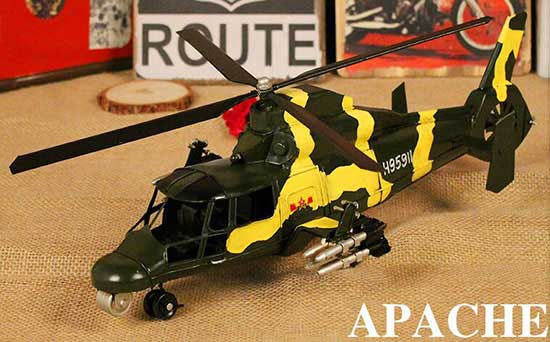 Yellow Handmade Medium Scale Tinplate AH-64 Attack Helicopter