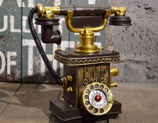 Handmade Blue / Brown Saving Box Telephone Set Model