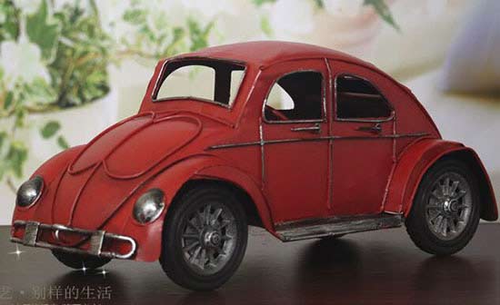Handmade Tinplate Red / Yellow Vintage VW Beetle Model