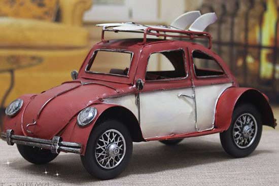Medium Scale Handmade Tinplate Red / Blue VW Beetle Model