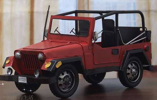 Red Medium Scale Handmade Tinplate Jeep Wrangler Model