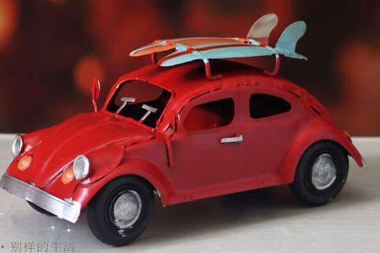 Handmade Small Scale Red / Blue /Yellow Tinplate VW Beetle Model