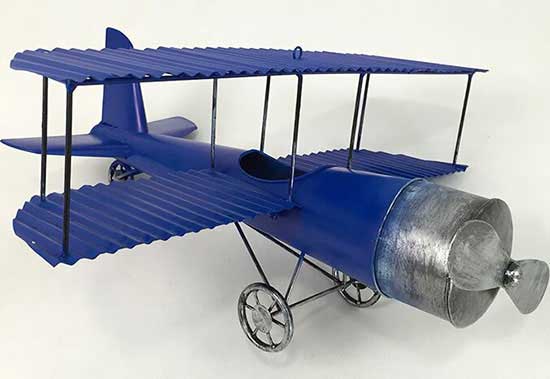 Large Scale Blue / Red Tinplate Handmade Vintage Biplane Model