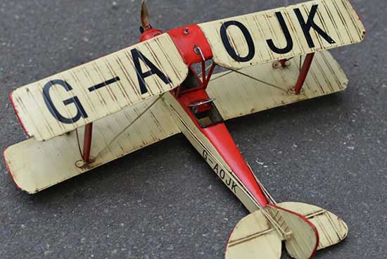 Handmade Vintage White-Red Large Scale Tinplate Biplane Model