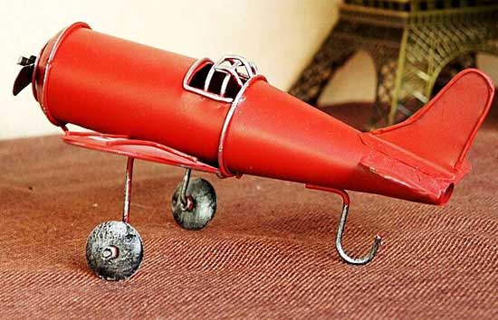 Handmade Red Small Scale Tinplate Vintage Fighter Model