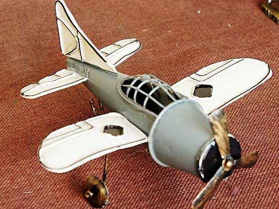 Small Scale Handmade White-Gray Tinplate Fighter Model
