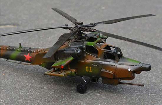 Large Tinplate Army Green Handmade Military Helicopter Model