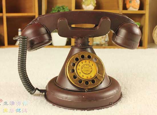 Brown Handmade Tinplate Vintage Telephone Set Model