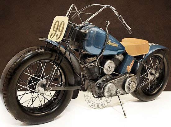 Large Scale Blue Handmade Tinplate 1928 Indian Motorcycle Model
