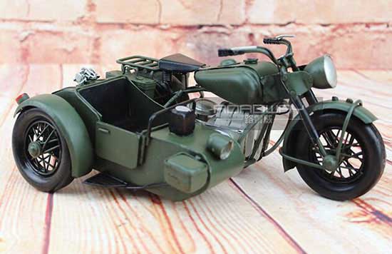 Handmade Army Green Vintage Military Sidecar Motorcycle Model