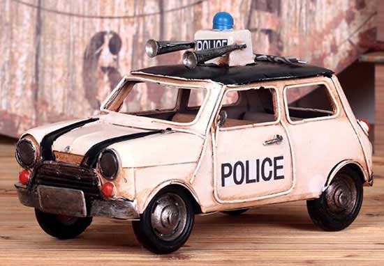 Handmade Tinplate White Medium Scale Police Mini Cooper Model