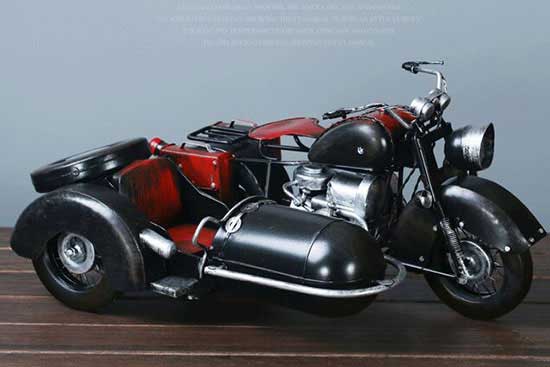 Black Handmade Large Scale Tinplate Sidecar Motorcycle Model