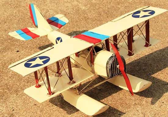 White Medium Scale Handmade Tinplate Amphibious Aircraft Model