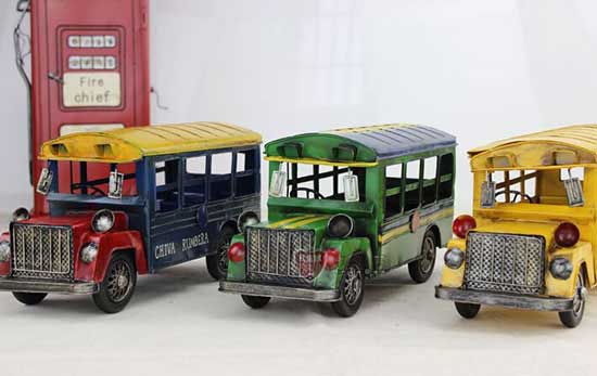 Yellow / Blue / Green Tinplate Handmade U.S. School Bus Model