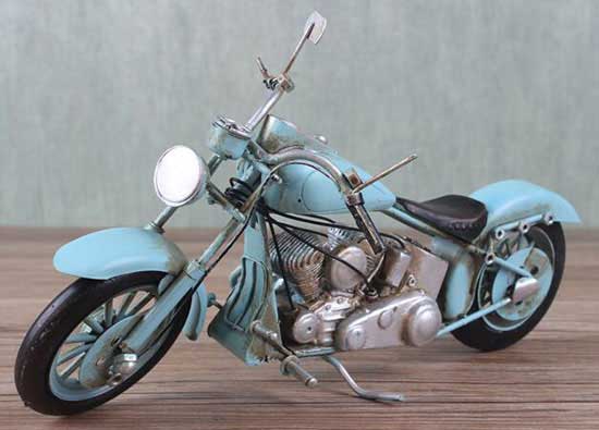 Handmade Light Blue Medium Scale Tinplate Motorcycle Model