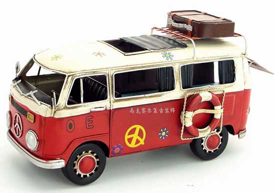 Red Medium Scale Handmade Tinplate 1966 VW Camper Van Model