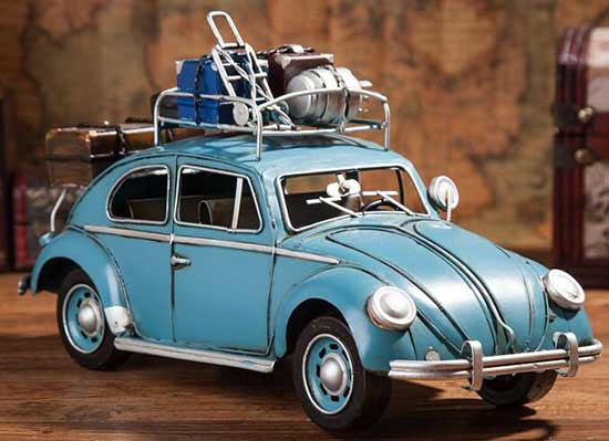 Blue / Red Handmade Tinplate Retro VW Beetle Traveling Car Model