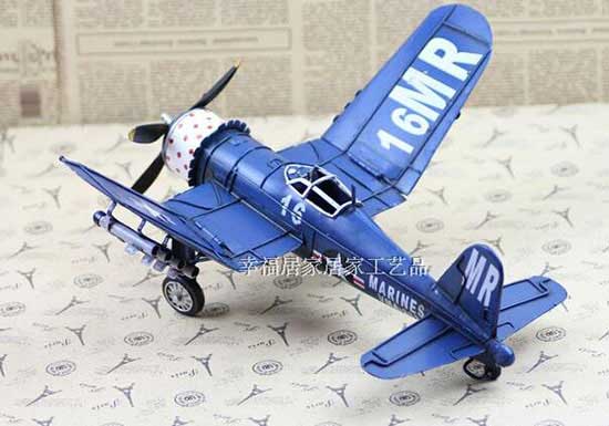 Medium Scale Handmade Deep Blue Tinplate Bomber Aircraft Model