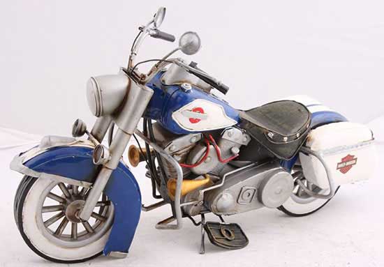 White-Blue Large Scale Handmade Tinplate Harley Davidson Model