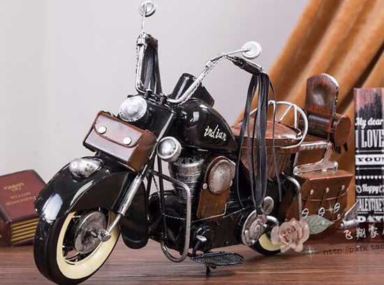 Handmade Black Large Scale Tinplate Indian Motorcycle Model